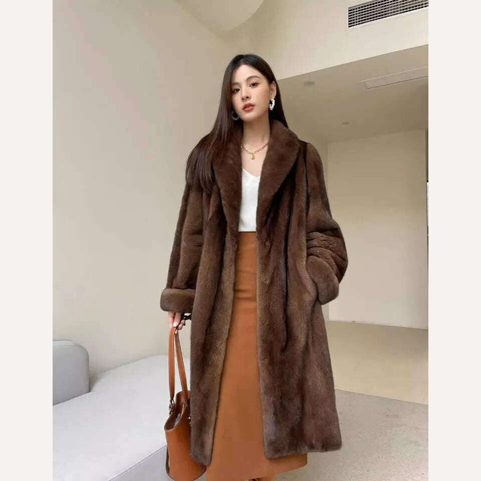 Winter Thick Warm Long Faux Fur Coat Women Long Sleeve Plus Size Luxury High Quality Fur Coat Lapel Tops Loose Winter Jacket - KIMLUD