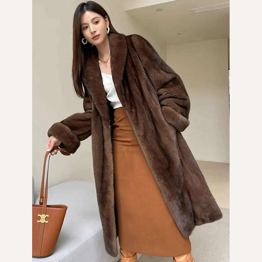 KIMLUD, Winter Thick Warm Long Faux Fur Coat Women Long Sleeve Plus Size Luxury High Quality Fur Coat Lapel Tops Loose Winter Jacket, KIMLUD Womens Clothes