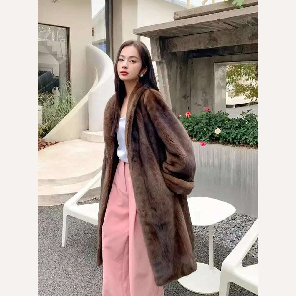 KIMLUD, Winter Thick Warm Long Faux Fur Coat Women Long Sleeve Plus Size Luxury High Quality Fur Coat Lapel Tops Loose Winter Jacket, KIMLUD Womens Clothes