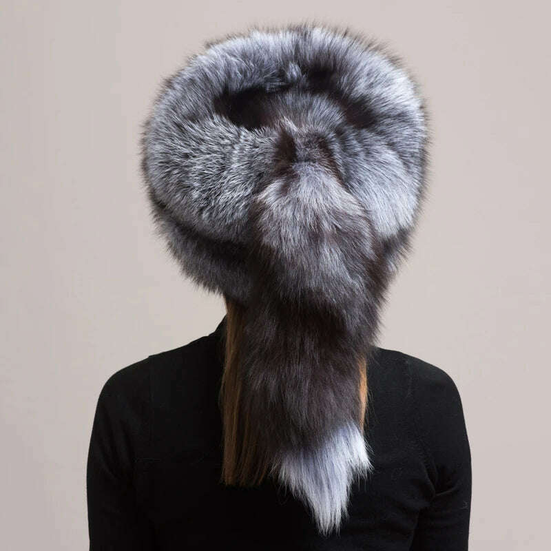 Winter Women Fashion Real Fur Hat Natural Fox Fur Hats Headgear Russian Outdoor Cap Ladies Thicken Warm Fur Caps - KIMLUD