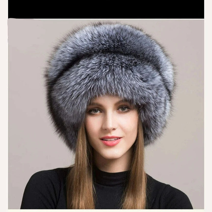 Winter Women Fashion Real Fur Hat Natural Fox Fur Hats Headgear Russian Outdoor Cap Ladies Thicken Warm Fur Caps - KIMLUD