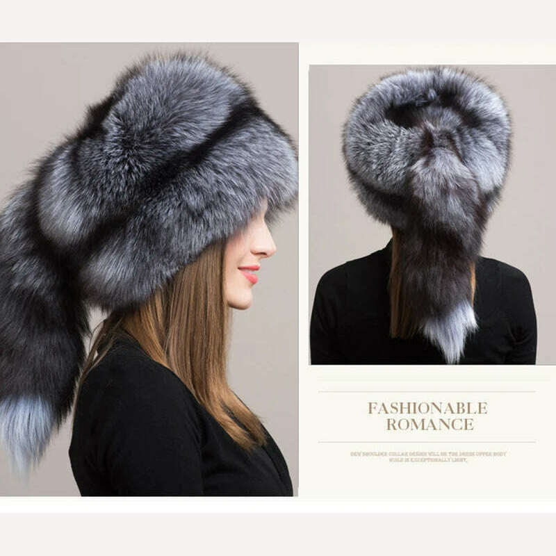 Winter Women Fashion Real Fur Hat Natural Fox Fur Hats Headgear Russian Outdoor Cap Ladies Thicken Warm Fur Caps - KIMLUD