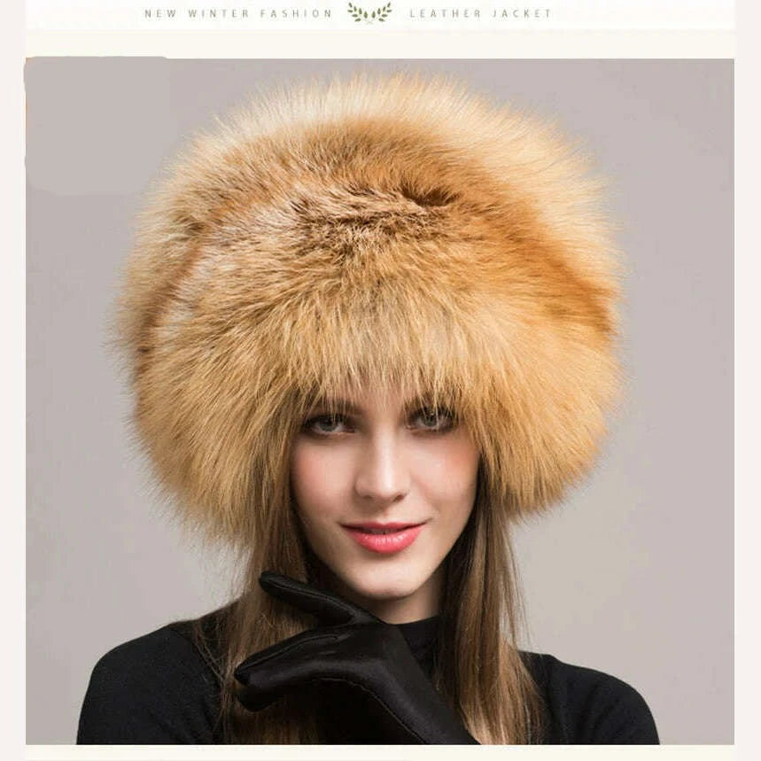 Winter Women Fashion Real Fur Hat Natural Fox Fur Hats Headgear Russian Outdoor Cap Ladies Thicken Warm Fur Caps - KIMLUD