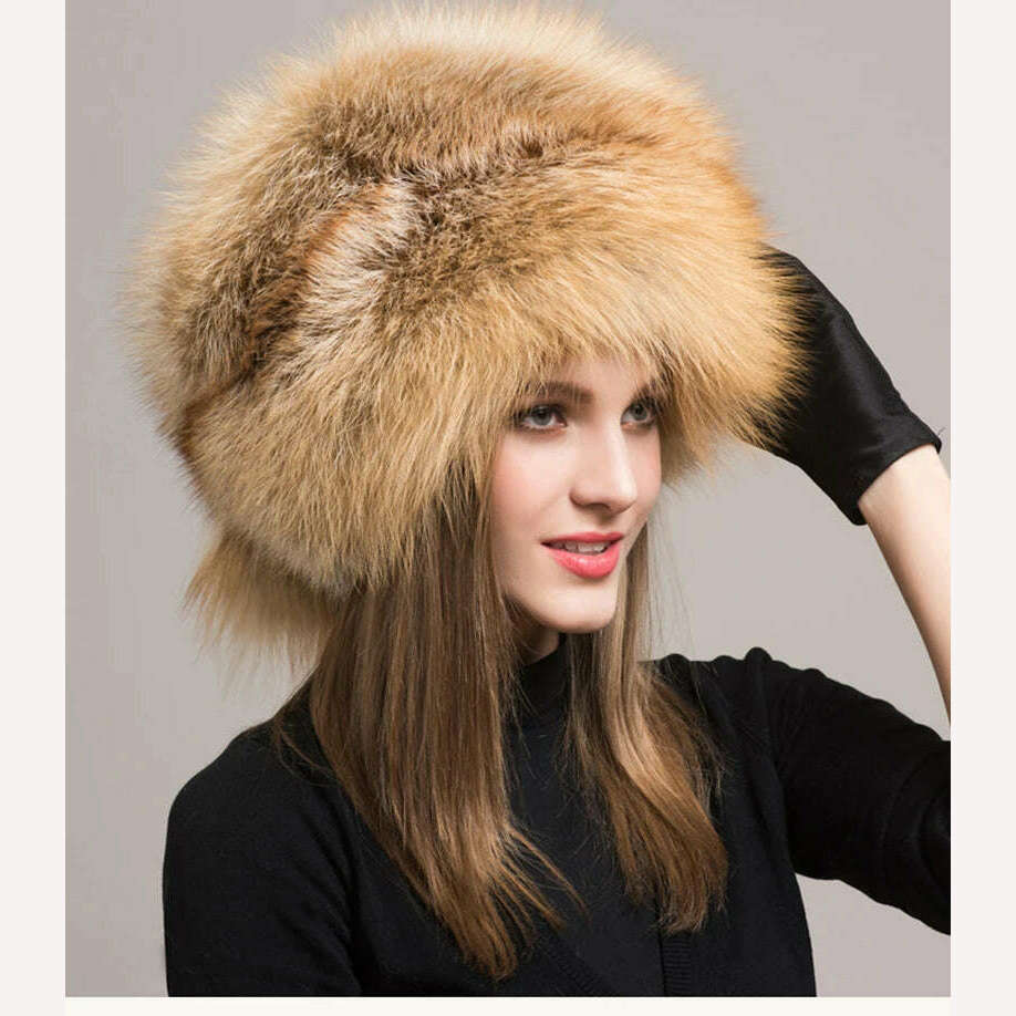 Winter Women Fashion Real Fur Hat Natural Fox Fur Hats Headgear Russian Outdoor Cap Ladies Thicken Warm Fur Caps - KIMLUD