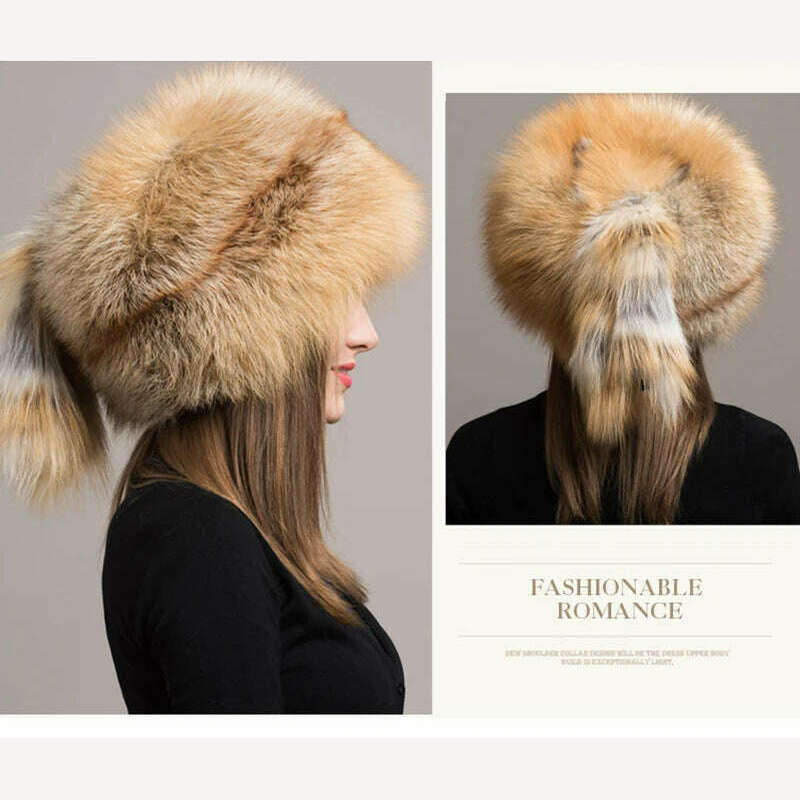 Winter Women Fashion Real Fur Hat Natural Fox Fur Hats Headgear Russian Outdoor Cap Ladies Thicken Warm Fur Caps - KIMLUD