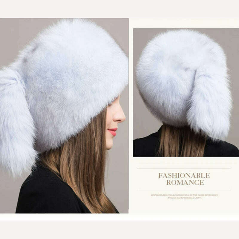 Winter Women Fashion Real Fur Hat Natural Fox Fur Hats Headgear Russian Outdoor Cap Ladies Thicken Warm Fur Caps - KIMLUD