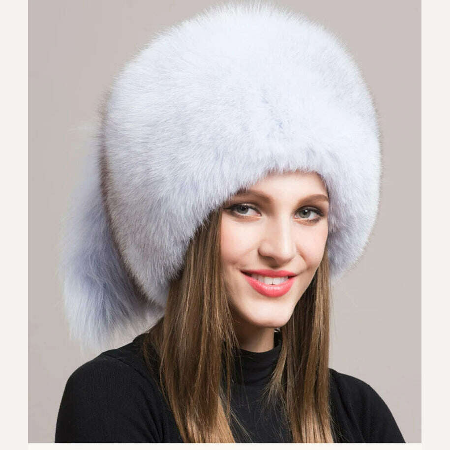 Winter Women Fashion Real Fur Hat Natural Fox Fur Hats Headgear Russian Outdoor Cap Ladies Thicken Warm Fur Caps - KIMLUD