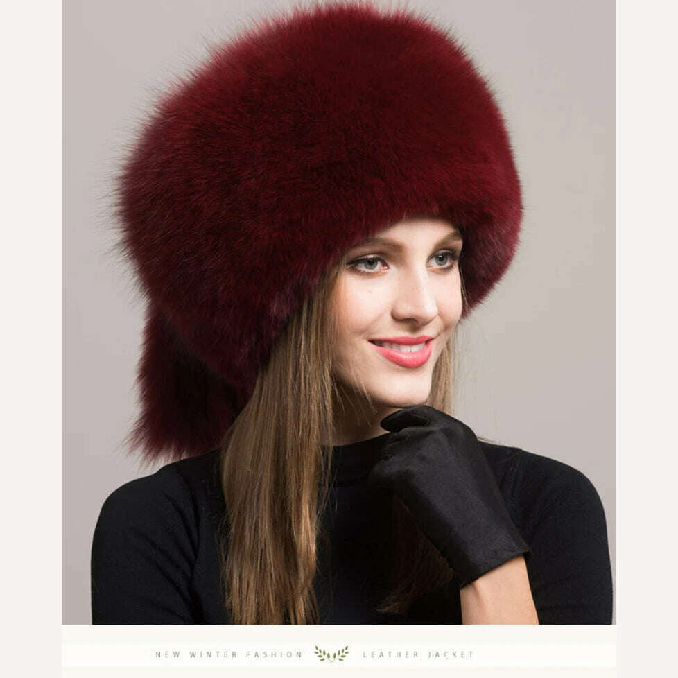 Winter Women Fashion Real Fur Hat Natural Fox Fur Hats Headgear Russian Outdoor Cap Ladies Thicken Warm Fur Caps - KIMLUD