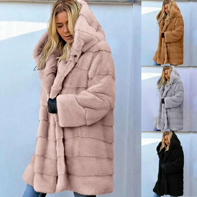 Winter Women High Quality Faux Rabbit Fur Coat Luxury Long Fur Coat Loose Lapel OverCoat Thick Warm Female Plush Coats Black 6XL - KIMLUD