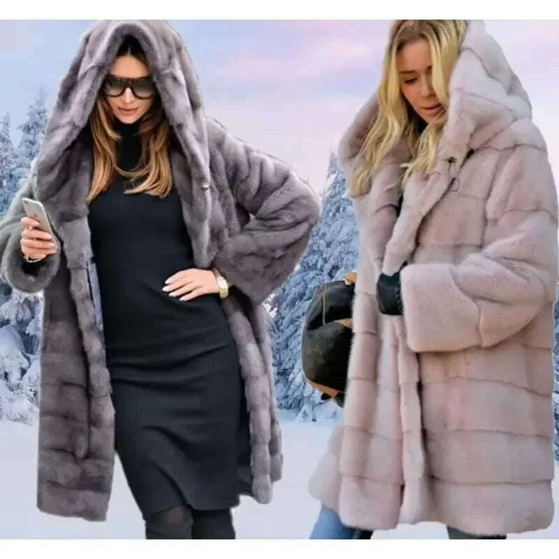 Winter Women High Quality Faux Rabbit Fur Coat Luxury Long Fur Coat Loose Lapel OverCoat Thick Warm Female Plush Coats Black 6XL - KIMLUD