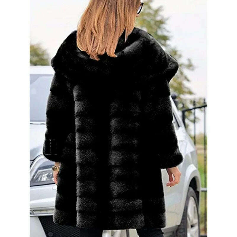 Winter Women High Quality Faux Rabbit Fur Coat Luxury Long Fur Coat Loose Lapel OverCoat Thick Warm Female Plush Coats Black 6XL - KIMLUD