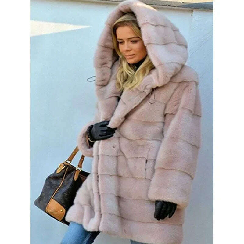 KIMLUD, Winter Women High Quality Faux Rabbit Fur Coat Luxury Long Fur Coat Loose Lapel OverCoat Thick Warm Female Plush Coats Black 6XL, Pink / L, KIMLUD APPAREL - Womens Clothes