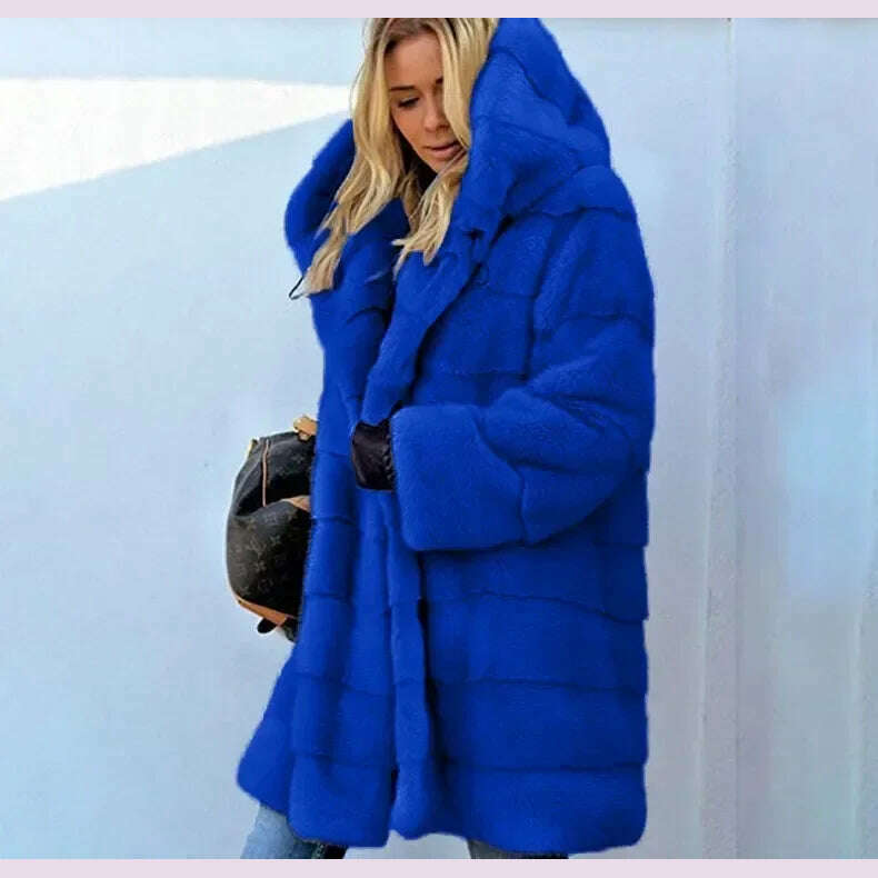 KIMLUD, Winter Women High Quality Faux Rabbit Fur Coat Luxury Long Fur Coat Loose Lapel OverCoat Thick Warm Female Plush Coats Black 6XL, Sapphire / XXS, KIMLUD APPAREL - Womens Clothes