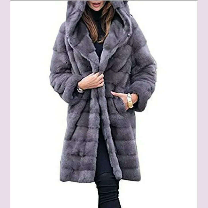 Winter Women High Quality Faux Rabbit Fur Coat Luxury Long Fur Coat Loose Lapel OverCoat Thick Warm Female Plush Coats Black 6XL - KIMLUD