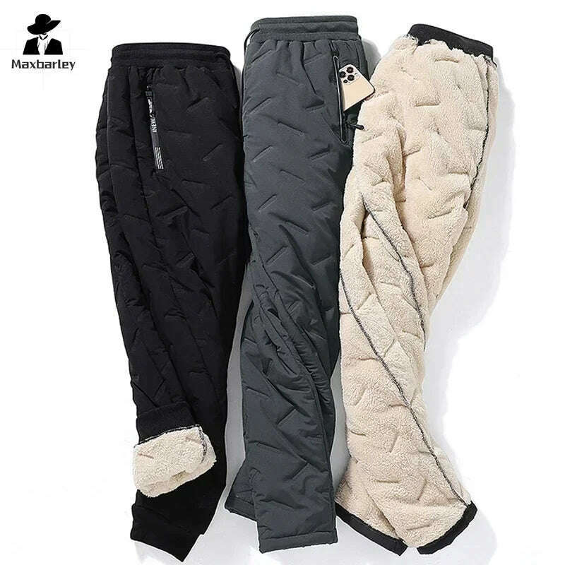 KIMLUD, Winter Zip Pockets Thicken Fleece Sweatpants Men Joggers Black Grey Down Cotton Warm Pants Male Water Proof Thermal Trousers 7XL, KIMLUD Womens Clothes