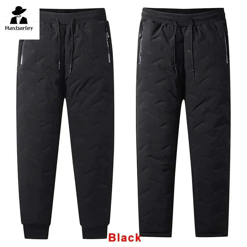 KIMLUD, Winter Zip Pockets Thicken Fleece Sweatpants Men Joggers Black Grey Down Cotton Warm Pants Male Water Proof Thermal Trousers 7XL, KIMLUD Womens Clothes