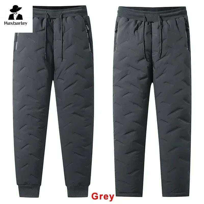 KIMLUD, Winter Zip Pockets Thicken Fleece Sweatpants Men Joggers Black Grey Down Cotton Warm Pants Male Water Proof Thermal Trousers 7XL, KIMLUD Womens Clothes