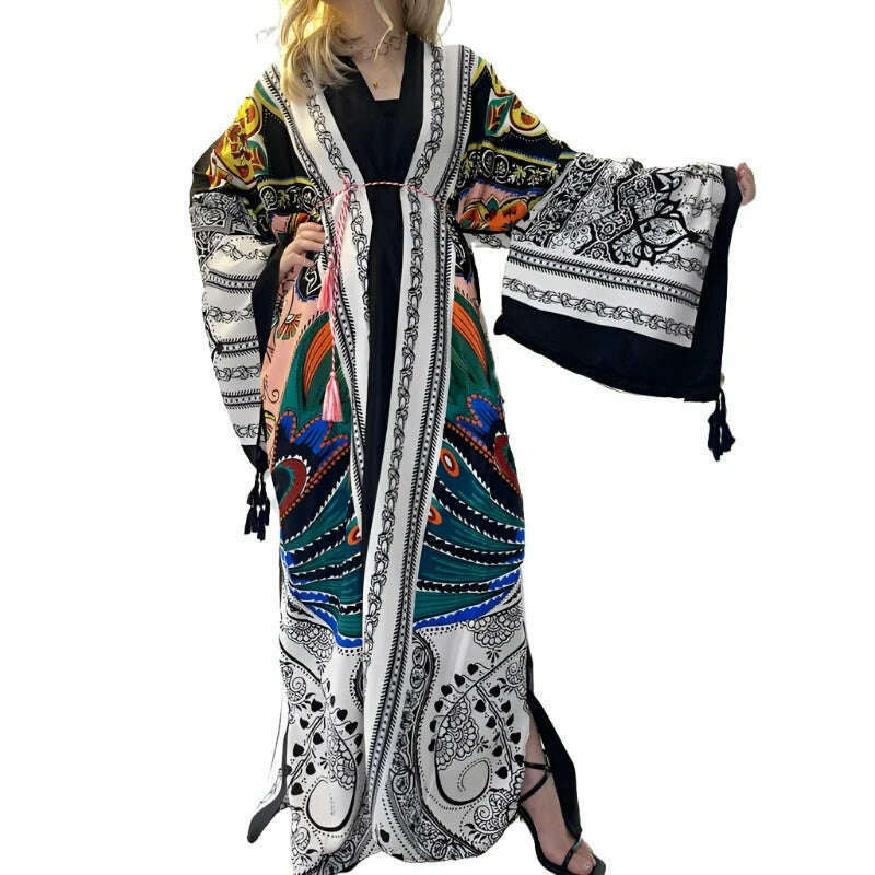 WINYI Spring dress 2021 Women KIMONO Cardigan stitch robe Cocktail sexcy Boho Maxi African Holiday Batwing Sleeve Silk Robe - KIMLUD