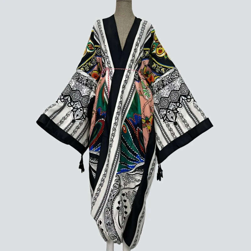 KIMLUD, WINYI Spring dress 2021 Women KIMONO Cardigan stitch robe Cocktail sexcy Boho Maxi African Holiday Batwing Sleeve Silk Robe, 5 / One Size, KIMLUD APPAREL - Womens Clothes