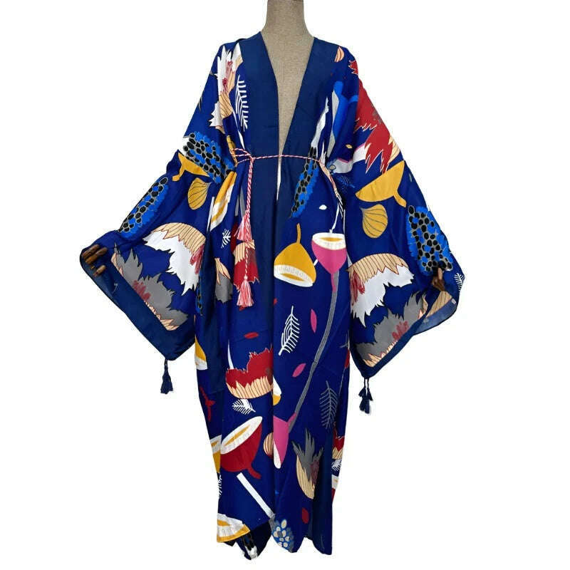 KIMLUD, WINYI Spring dress 2021 Women KIMONO Cardigan stitch robe Cocktail sexcy Boho Maxi African Holiday Batwing Sleeve Silk Robe, 6 / One Size, KIMLUD APPAREL - Womens Clothes