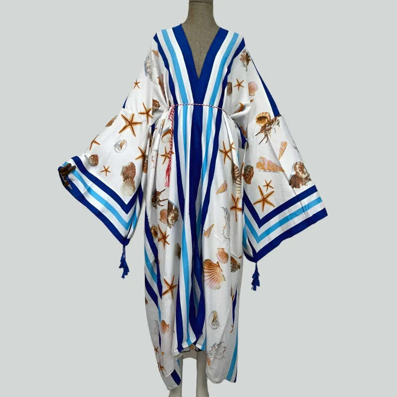 KIMLUD, WINYI Spring dress 2021 Women KIMONO Cardigan stitch robe Cocktail sexcy Boho Maxi African Holiday Batwing Sleeve Silk Robe, 3 / One Size, KIMLUD APPAREL - Womens Clothes