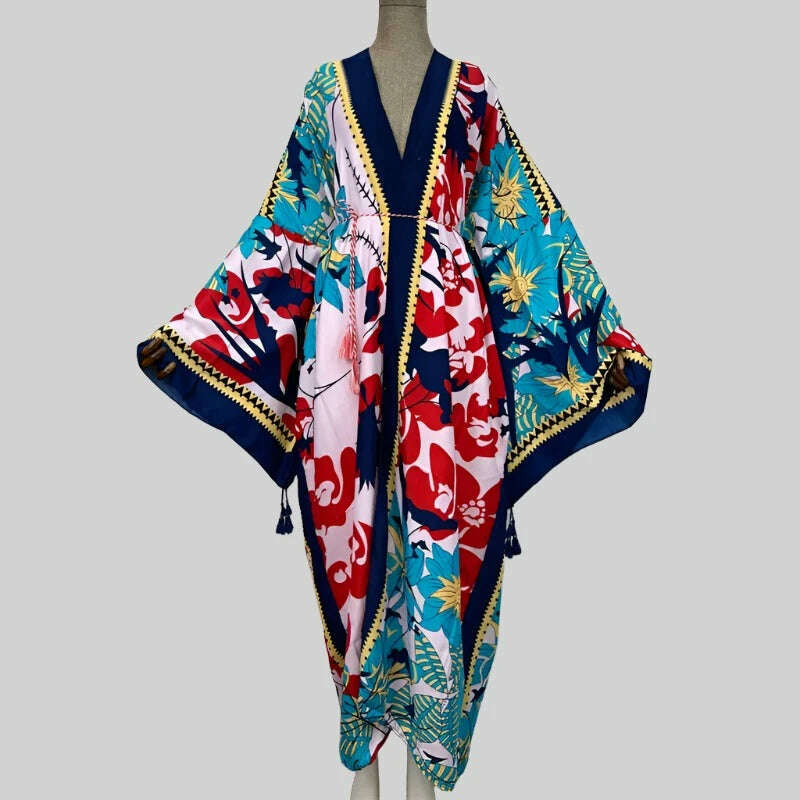 KIMLUD, WINYI Spring dress 2021 Women KIMONO Cardigan stitch robe Cocktail sexcy Boho Maxi African Holiday Batwing Sleeve Silk Robe, 2 / One Size, KIMLUD APPAREL - Womens Clothes