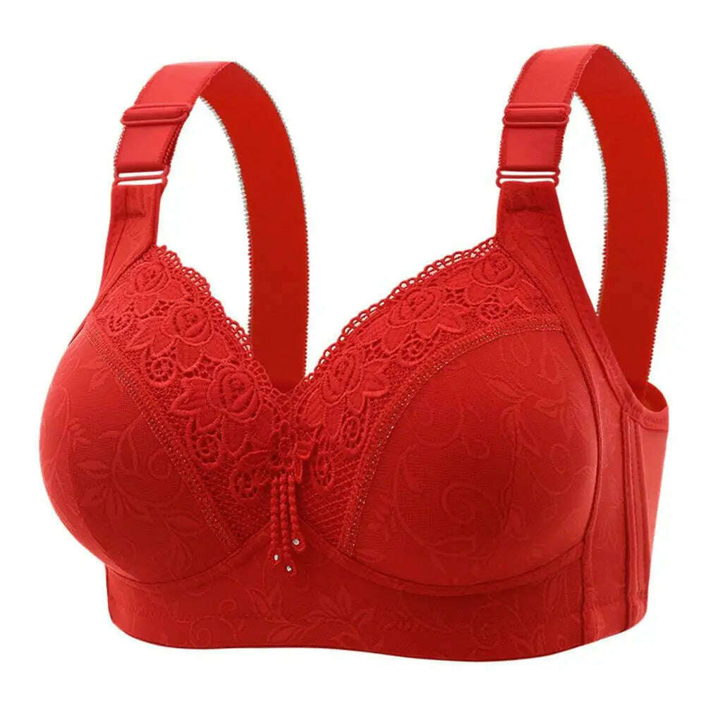 KIMLUD, Wireless Size Bra Women Lace Push-up Bra Wireless Push-up Lace Bra for Size Women Padded B/c Cup Brassiere Luxury Non-steel Ring, Red / 46C, KIMLUD APPAREL - Womens Clothes