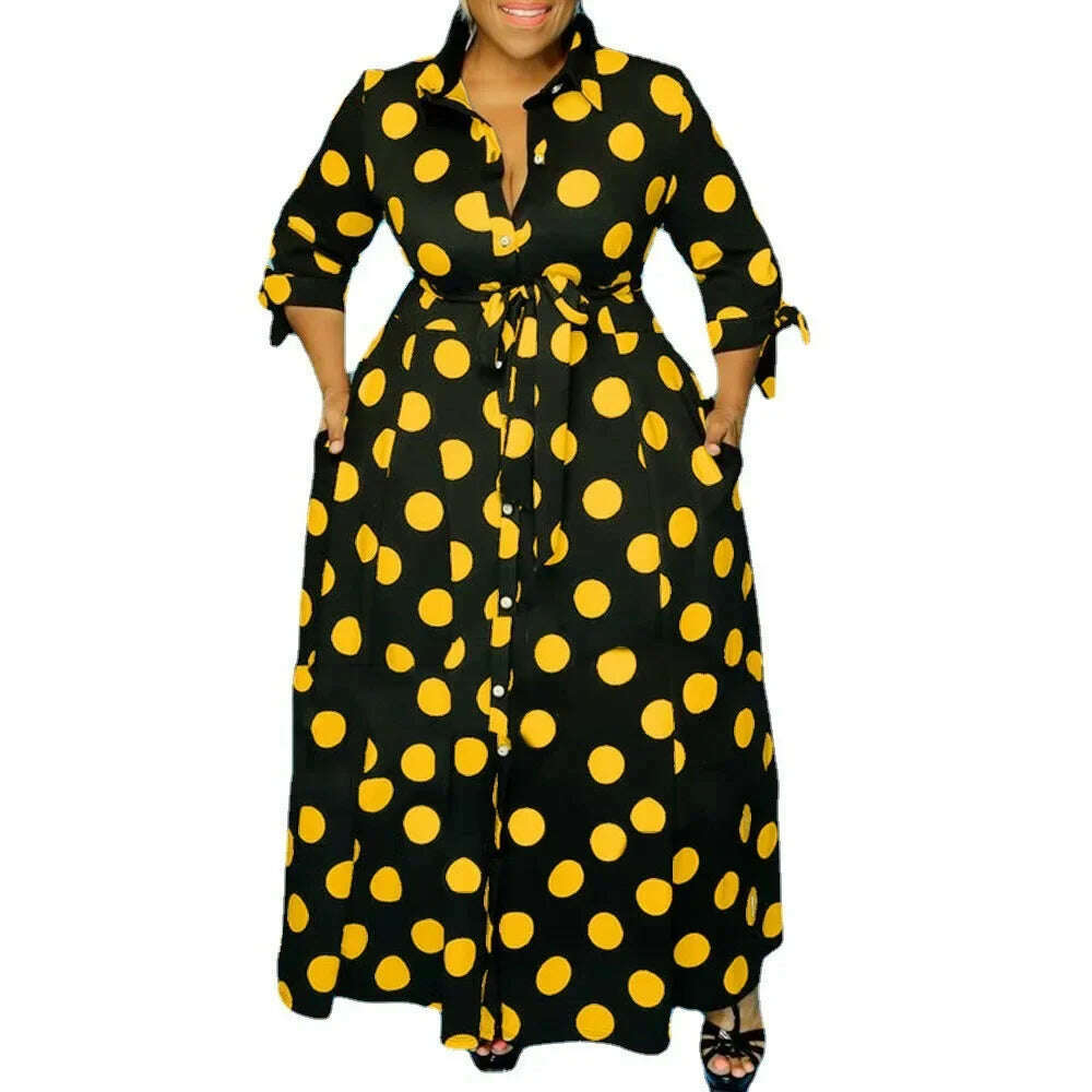 Wmstar Plus Size Dresses for Women Dot Printed with Pockets Slashes Fashion Party Maxi Dress Hot Sale Wholesale Dropshipping - KIMLUD