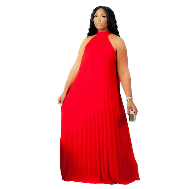 KIMLUD, Wmstar Plus Size Women Long Dress leeveless Bandage Halter Hollow Out Splited A-line Maxi Dresses Outfits Wholesale Dropshipping, Red / 5XL, KIMLUD APPAREL - Womens Clothes