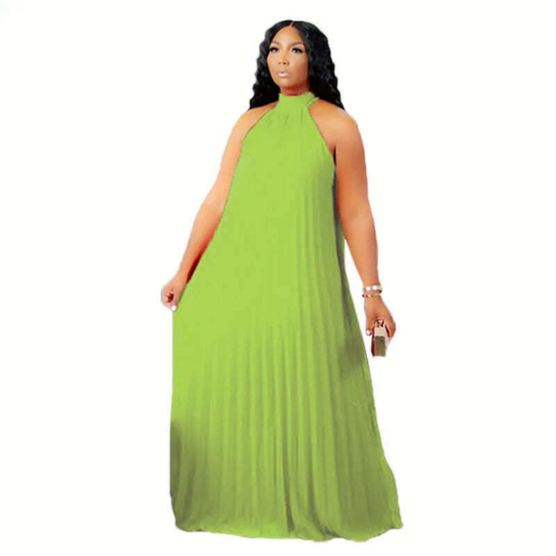 KIMLUD, Wmstar Plus Size Women Long Dress leeveless Bandage Halter Hollow Out Splited A-line Maxi Dresses Outfits Wholesale Dropshipping, Bean Paste Green / 4XL, KIMLUD APPAREL - Womens Clothes