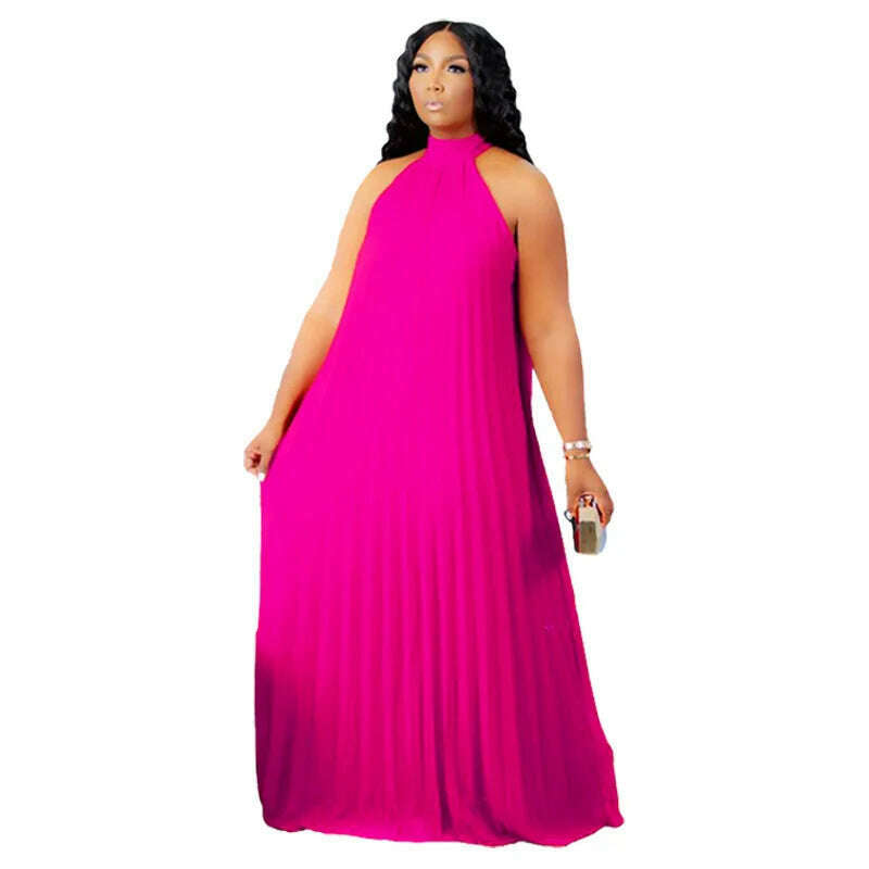 KIMLUD, Wmstar Plus Size Women Long Dress leeveless Bandage Halter Hollow Out Splited A-line Maxi Dresses Outfits Wholesale Dropshipping, Rose Red / 4XL, KIMLUD APPAREL - Womens Clothes