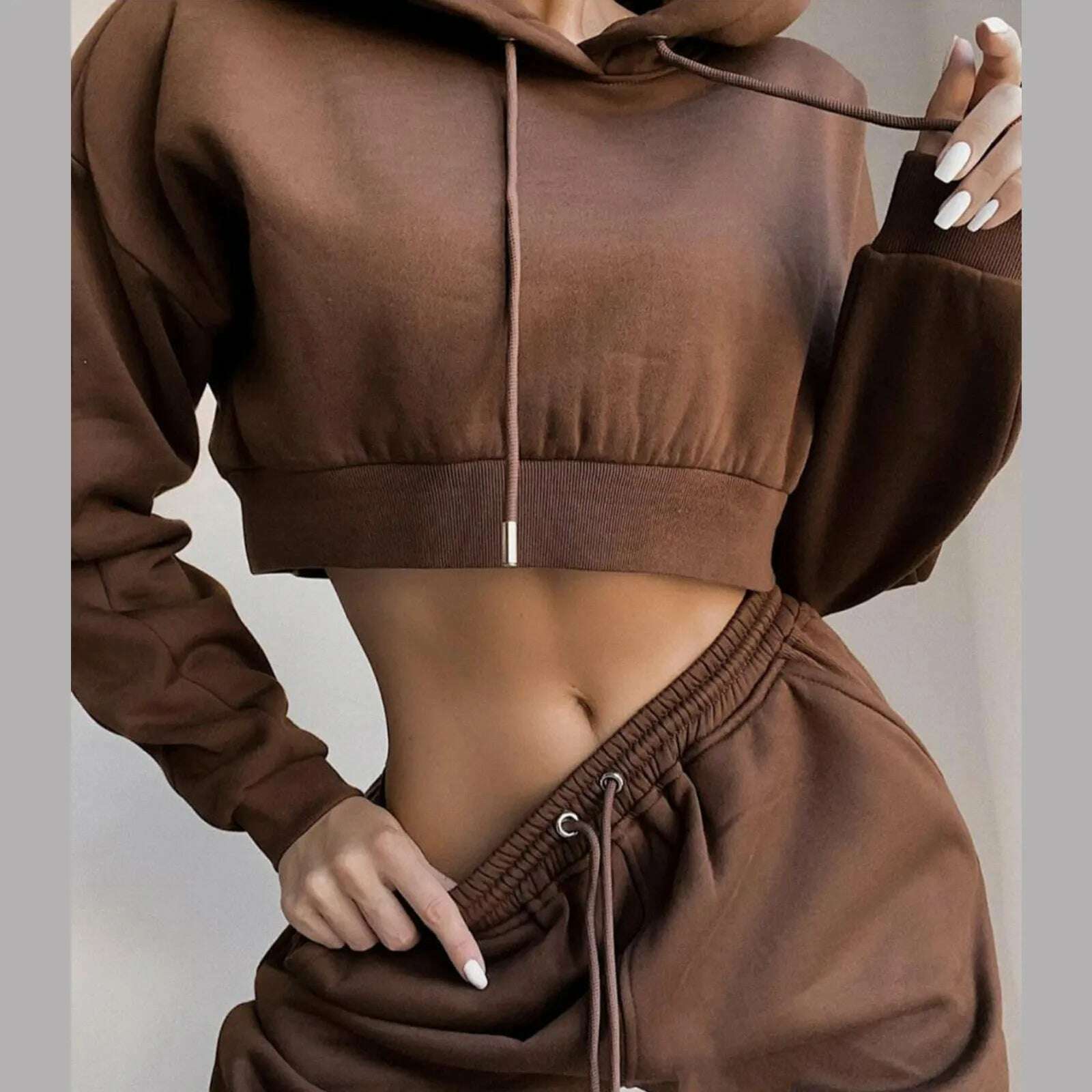 KIMLUD, Women 2 Piece Set Casual Sport Outfits Tracksuit Hoodies Sweatshirt+Sweatpants Jogger Pants 2021 Fashion Winter Sportswear, Coffee / XXL, KIMLUD APPAREL - Womens Clothes