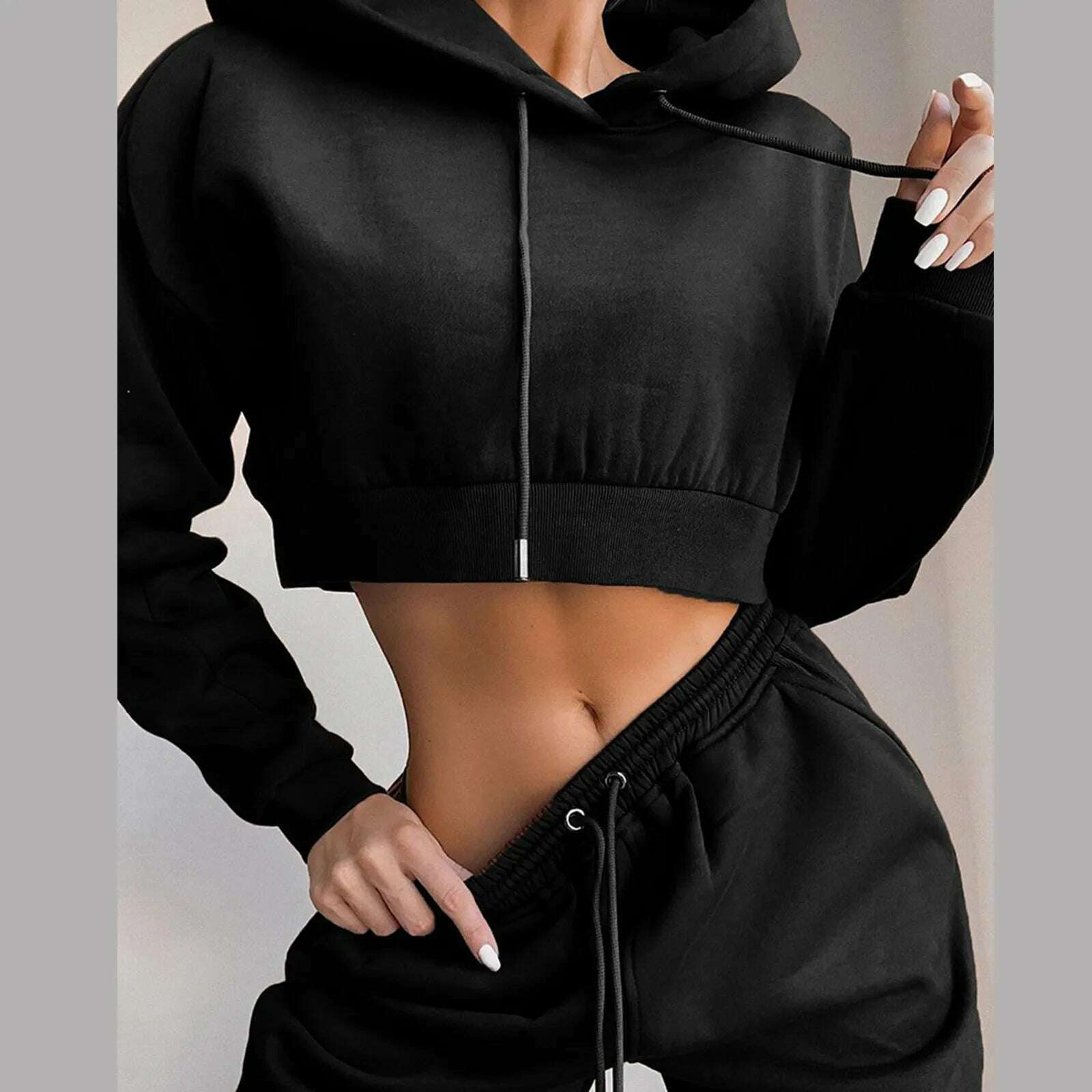 KIMLUD, Women 2 Piece Set Casual Sport Outfits Tracksuit Hoodies Sweatshirt+Sweatpants Jogger Pants 2024 Fashion Winter Sportswear, Black / XL / CN, KIMLUD APPAREL - Womens Clothes