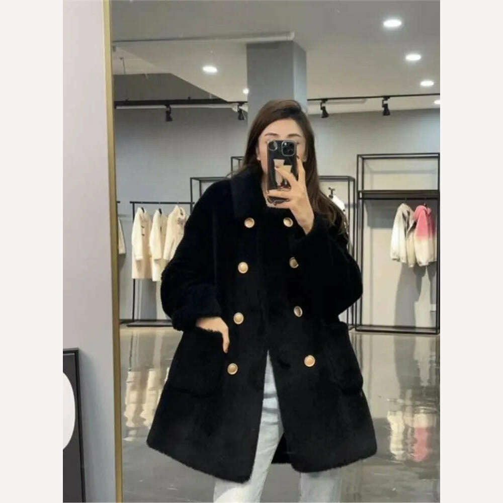 KIMLUD, Women 2022 Winter Fashion Double-breasted Warm Coats Female Genuine Lamb Fur Jackets Ladies Long Sheep Shearing Thick Overcoats, KIMLUD Womens Clothes