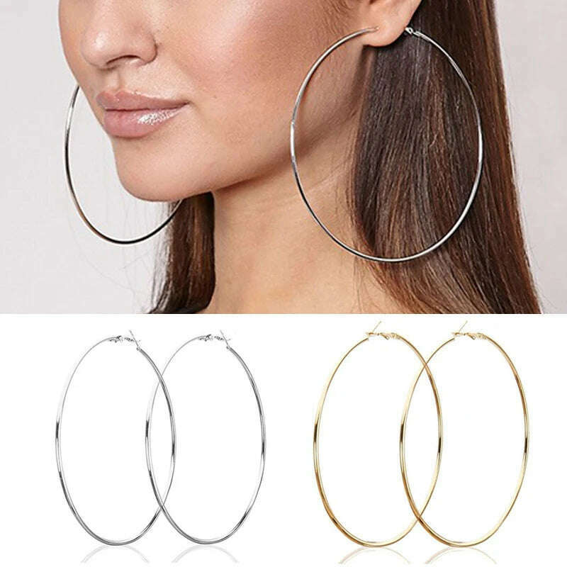 KIMLUD, Women 3-10cm Small Big Circle Hoop Earrings Statement Ear Ring Fashion Jewelry Gift Nightclub DJ 2020, KIMLUD Womens Clothes