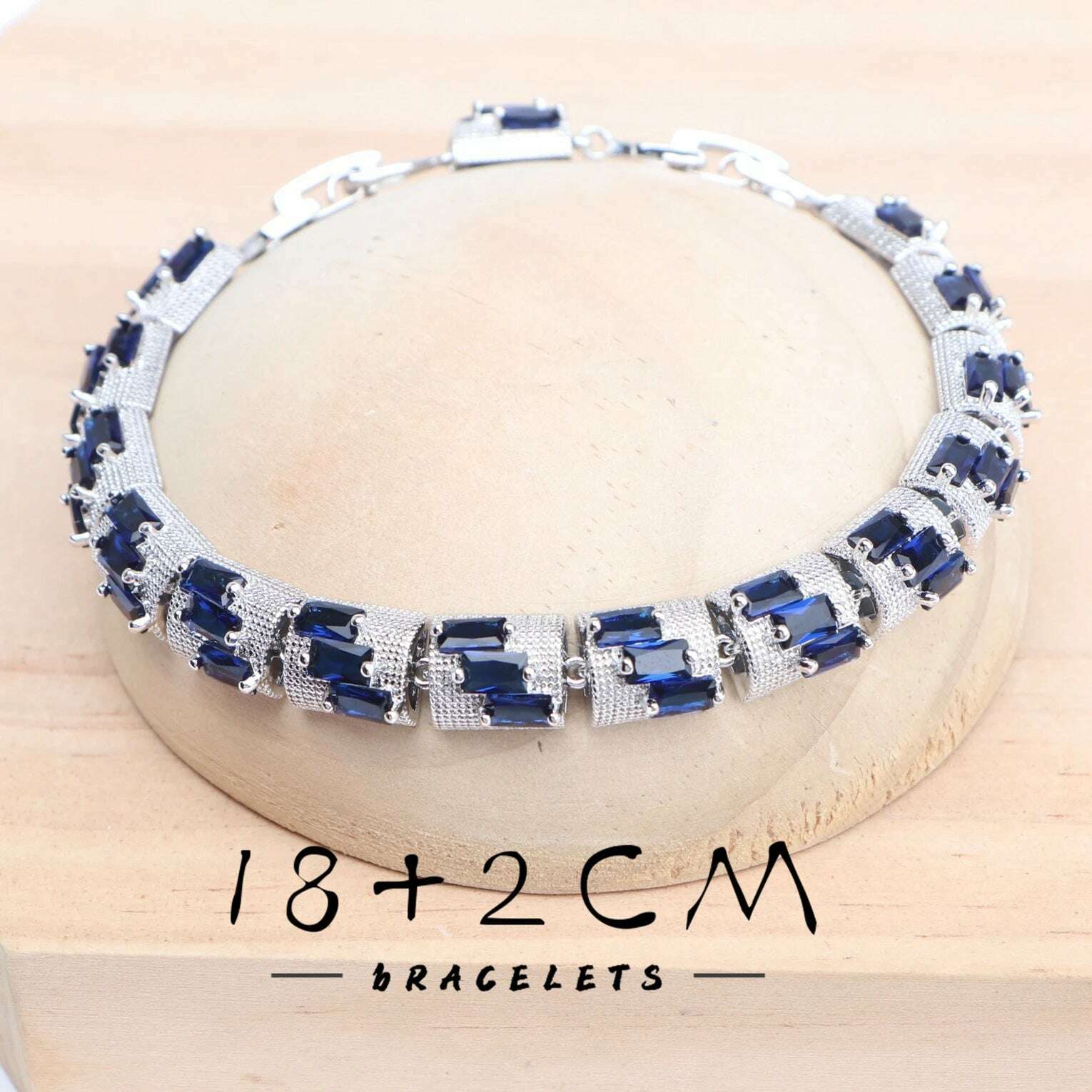 Women 925 Silver Bridal Jewelry Sets Blue Cubic Zirconia Wedding Earrings Rings Bracelets Pendant Necklace Set - KIMLUD