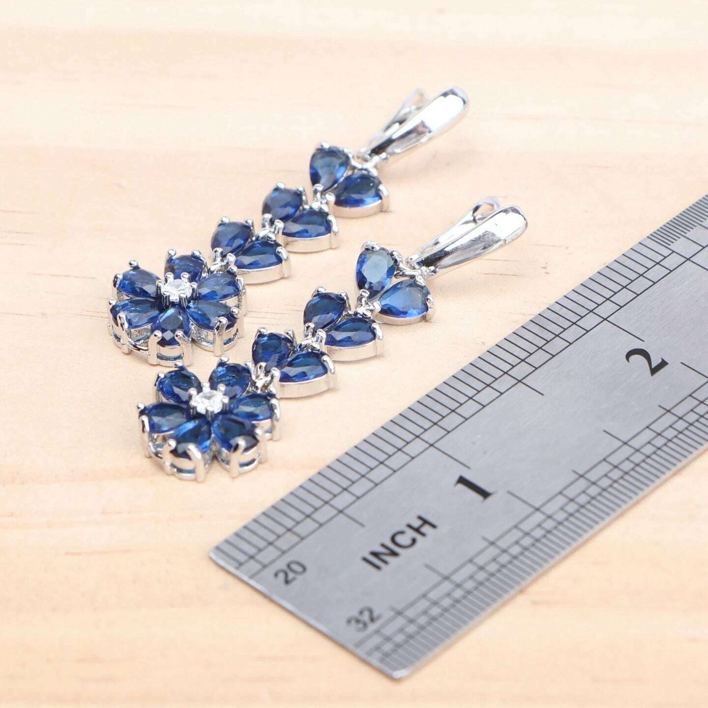 Women 925 Silver Bridal Jewelry Sets Blue Cubic Zirconia Wedding Earrings Rings Bracelets Pendant Necklace Set - KIMLUD