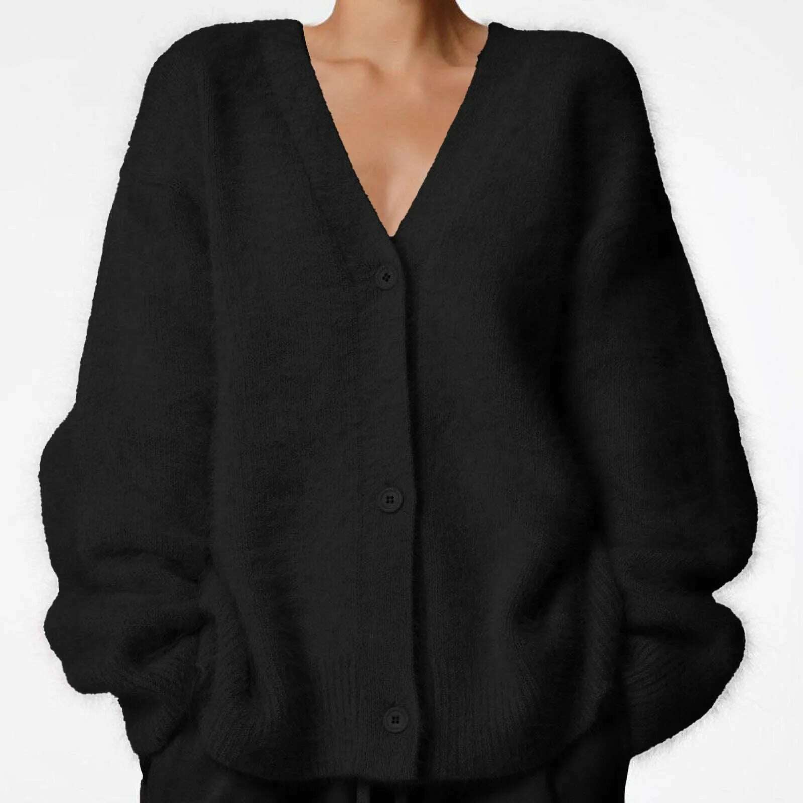 KIMLUD, Women Autumn Winter Sweater Cardigan Fashion Solid Knitted Loose Long Sleeve Cardigan Ladies Soft Fleece Jacket Cardigan Tops, Black / XL / CHINA, KIMLUD APPAREL - Womens Clothes