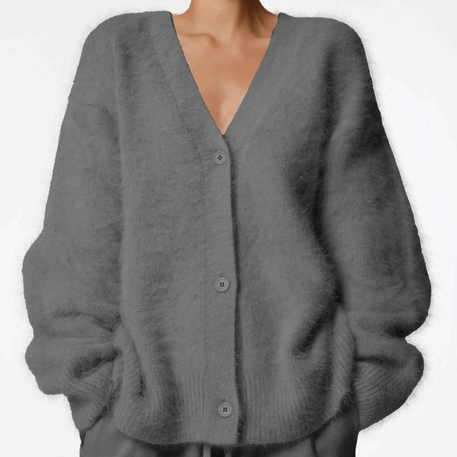 KIMLUD, Women Autumn Winter Sweater Cardigan Fashion Solid Knitted Loose Long Sleeve Cardigan Ladies Soft Fleece Jacket Cardigan Tops, Grey / XL / CHINA, KIMLUD APPAREL - Womens Clothes