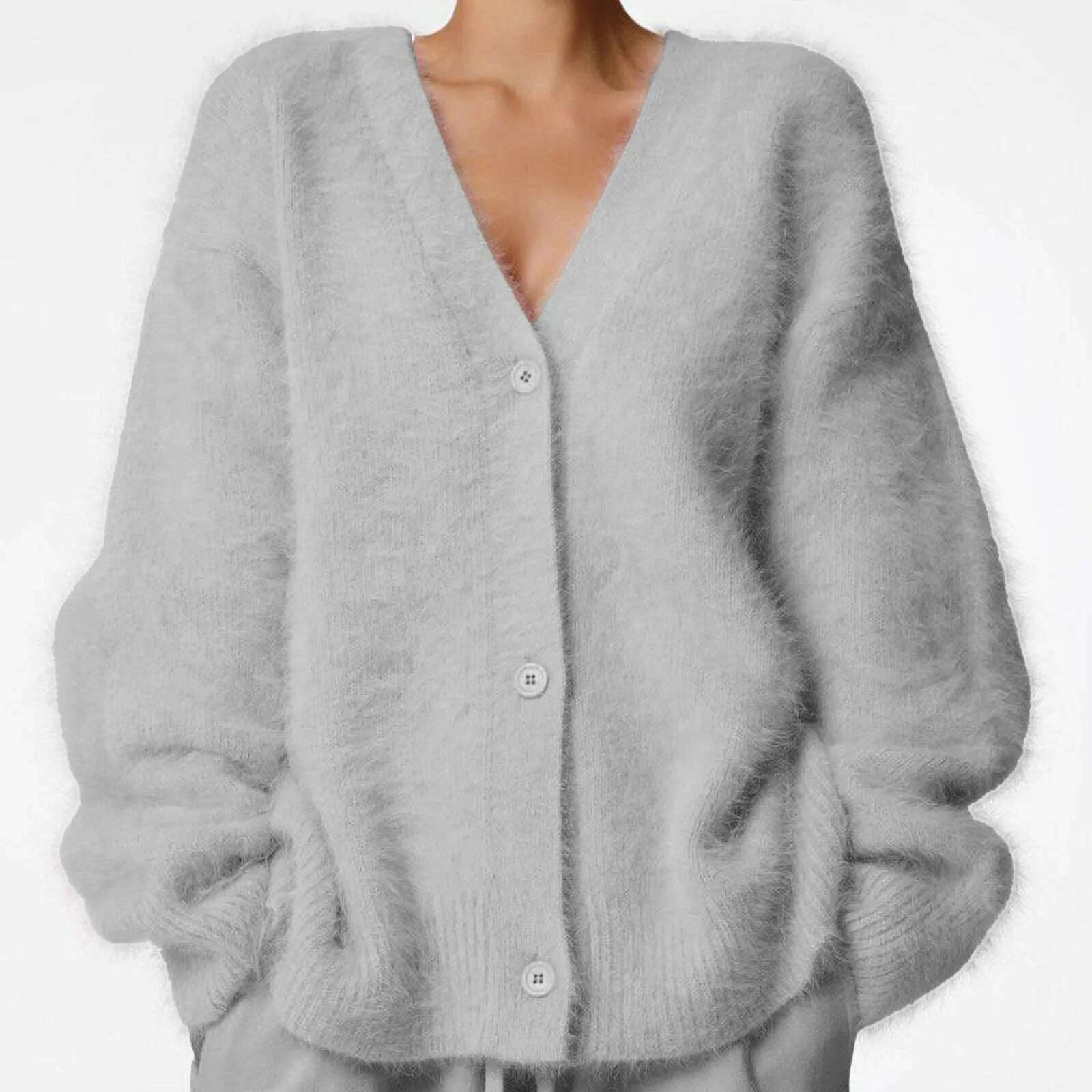 KIMLUD, Women Autumn Winter Sweater Cardigan Fashion Solid Knitted Loose Long Sleeve Cardigan Ladies Soft Fleece Jacket Cardigan Tops, Light Gray / XL / CHINA, KIMLUD APPAREL - Womens Clothes