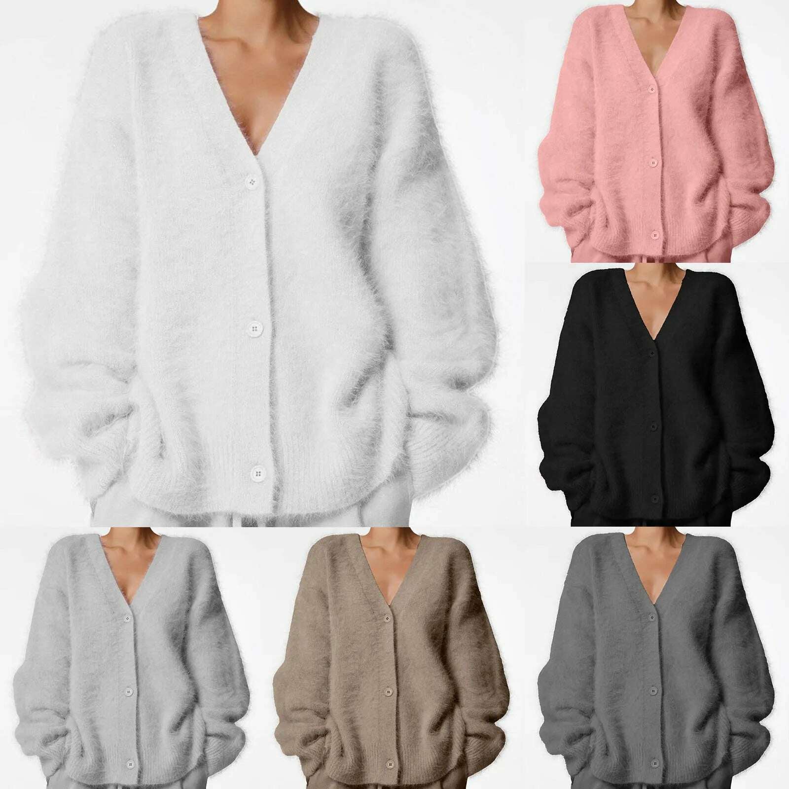 KIMLUD, Women Autumn Winter Sweater Cardigan Fashion Solid Knitted Loose Long Sleeve Cardigan Ladies Soft Fleece Jacket Cardigan Tops, KIMLUD Womens Clothes