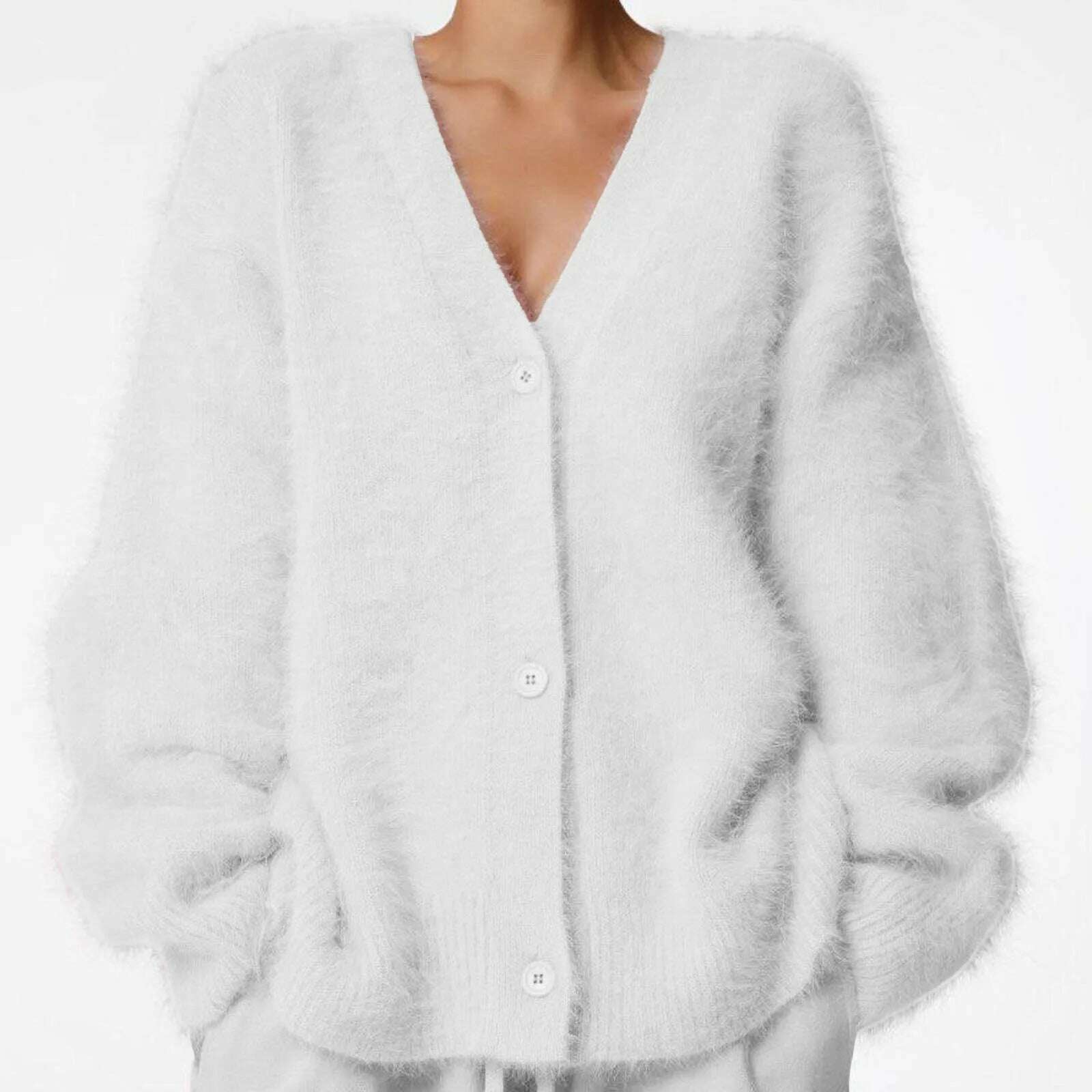 KIMLUD, Women Autumn Winter Sweater Cardigan Fashion Solid Knitted Loose Long Sleeve Cardigan Ladies Soft Fleece Jacket Cardigan Tops, White / XL / CHINA, KIMLUD APPAREL - Womens Clothes