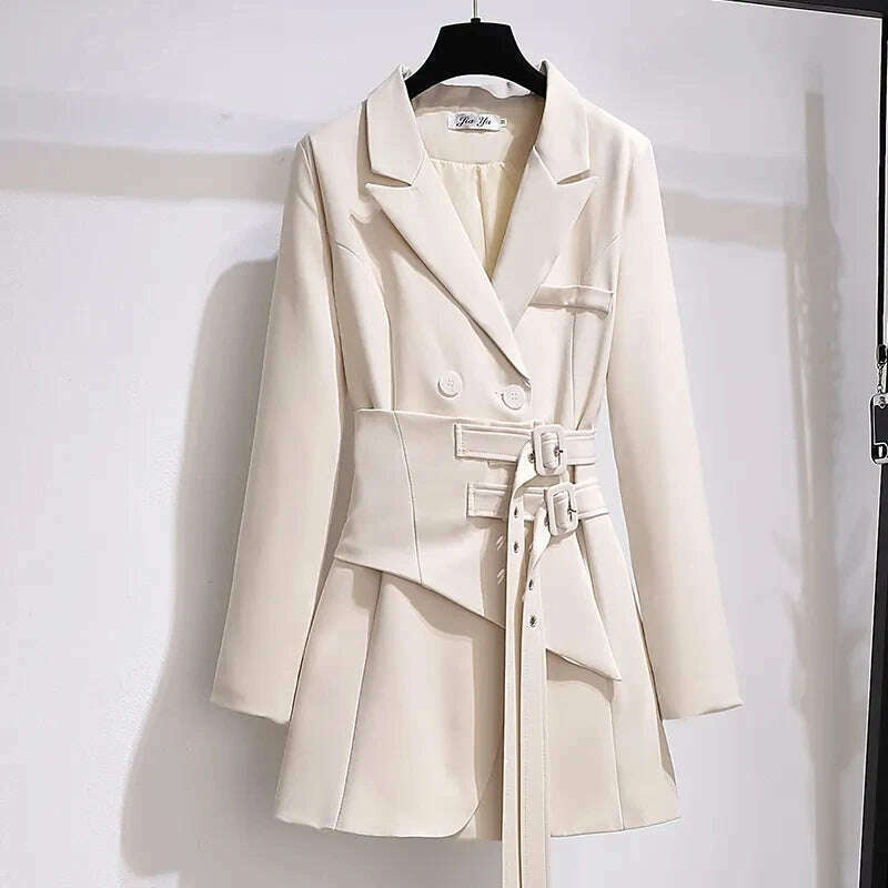 KIMLUD, Women Blazer 2023 Autumn Women Clothing Belt Coats Long Sleeve Jacket Women Irregular Suit Dress for Women OL Solid Blazer Femme, Apricot / XL, KIMLUD APPAREL - Womens Clothes