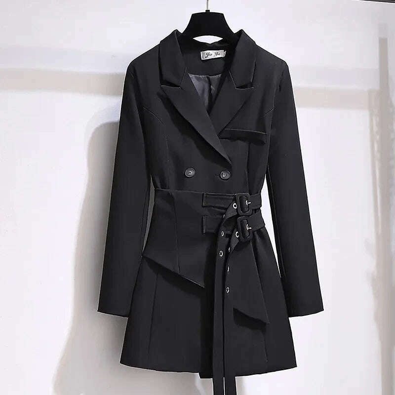 Women Blazer 2023 Autumn Women Clothing Belt Coats Long Sleeve Jacket Women Irregular Suit Dress for Women OL Solid Blazer Femme - KIMLUD