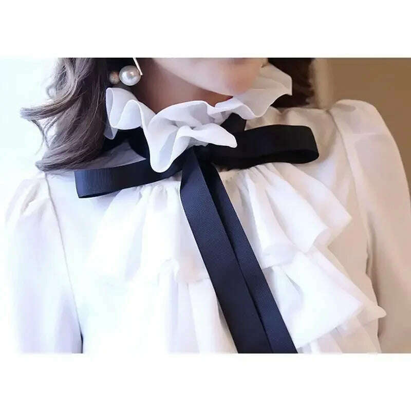 KIMLUD, Women Blouse White Shirt Women's Long Sleeve Vintage Ruffled Chiffon Shirt Top Blusas Ropa De Mujer, KIMLUD Womens Clothes