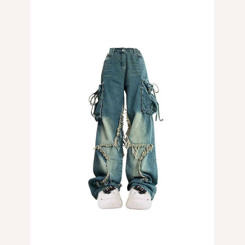 KIMLUD, Women Blue Cargo Jeans Baggy Vintage 90s Aesthetic High Waist Cowboy Pants Harajuku Denim Trousers Y2k Trashy 2000s Clothes 2024, KIMLUD Womens Clothes