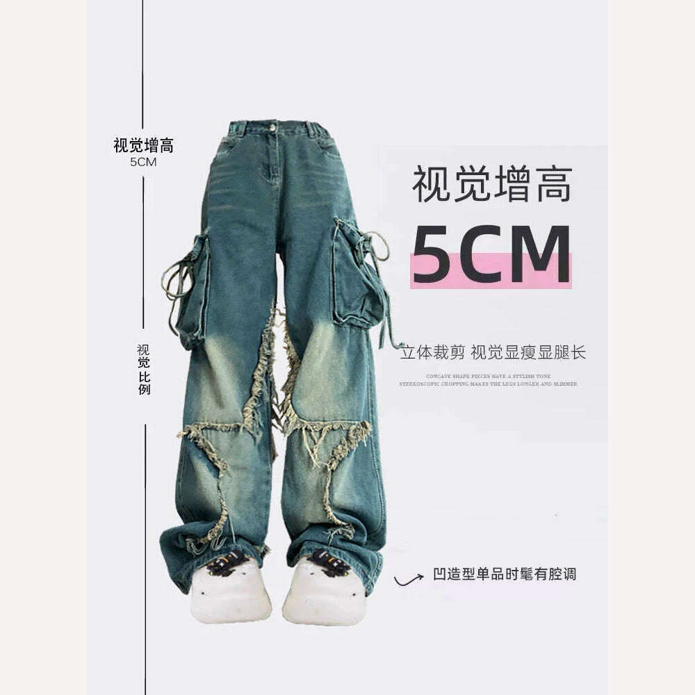 KIMLUD, Women Blue Cargo Jeans Baggy Vintage 90s Aesthetic High Waist Cowboy Pants Harajuku Denim Trousers Y2k Trashy 2000s Clothes 2024, KIMLUD Womens Clothes