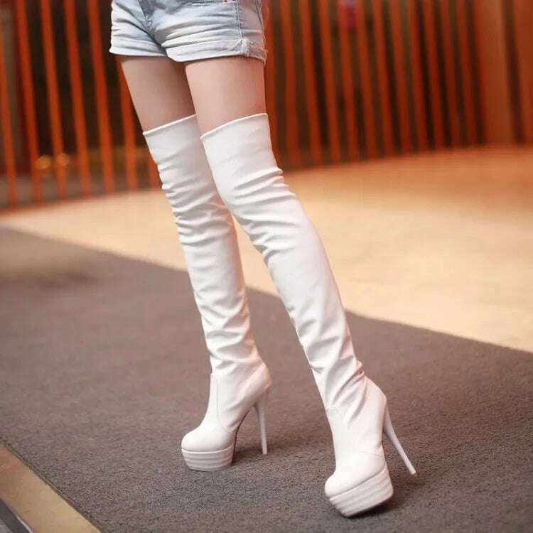 KIMLUD, Women Boots PU Sexy Over The Knee Long Boots Sexy Thin High Heel Boots Platform Women Shoes Zapatos De Mujer Botas 2020 Newest, WHITE / 41, KIMLUD APPAREL - Womens Clothes