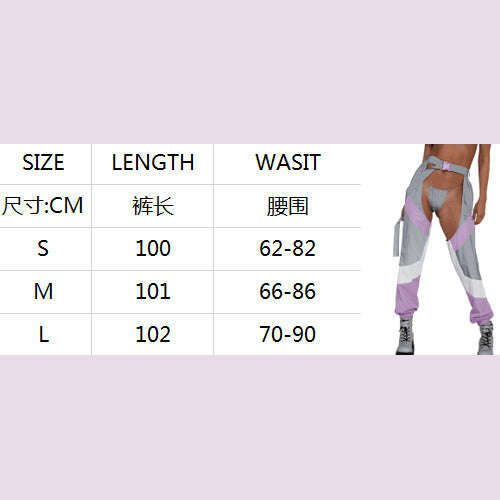 KIMLUD, Women Buckles Bottomless Pants High Waist Cargo Trousers Crothchless Color Block Boggy Trousers Long Rave Legging Streetwear, KIMLUD Womens Clothes