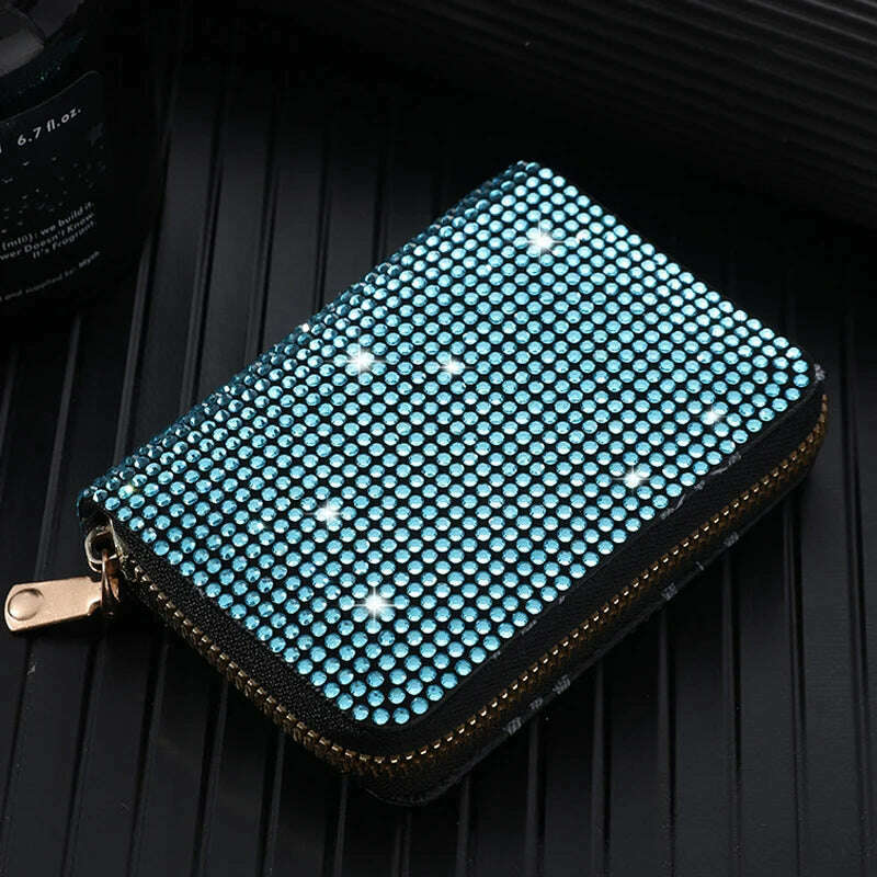 KIMLUD, Women Card Storage Bag Stylish Coin Purse Rhinestone Small Wallet for Women Zipper Change Card Holder Wallets, KIMLUD Womens Clothes